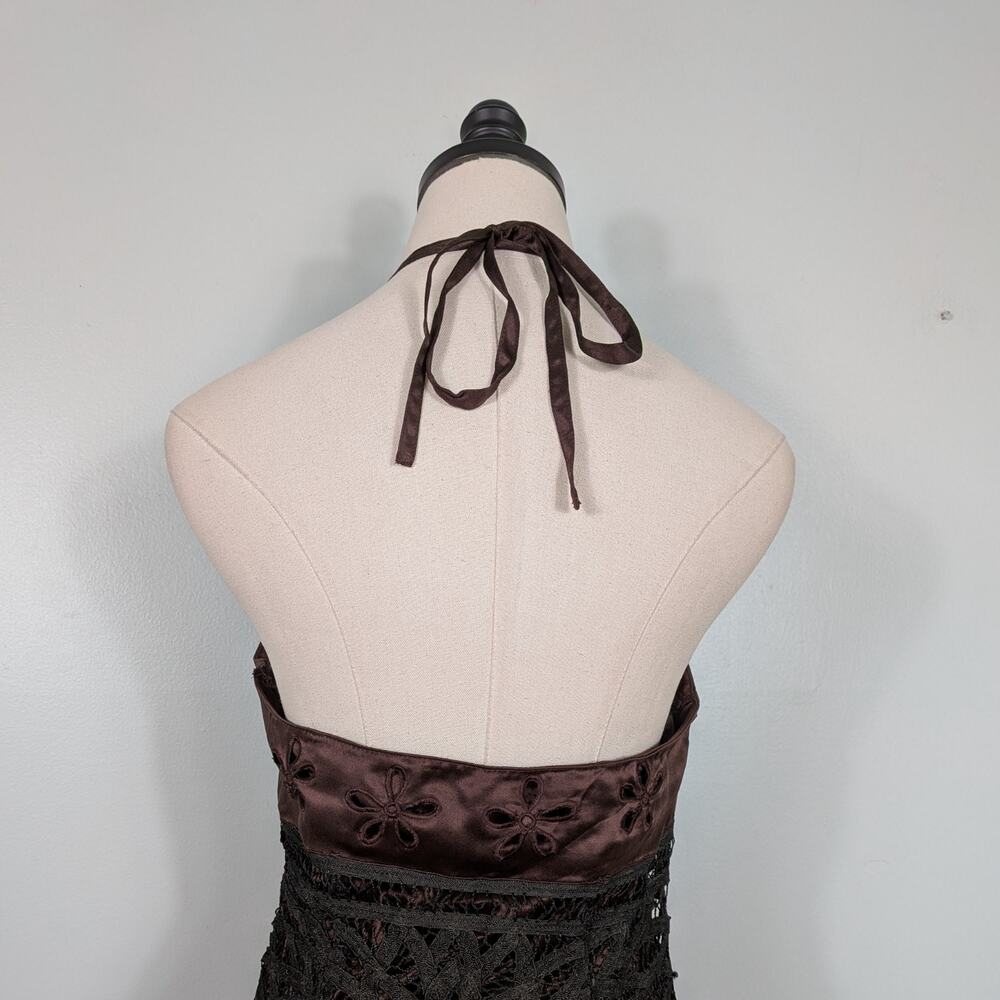 Vintage Cache Silk Midi Dress Cocktail Gown 6 Brown Lace Fairy Grunge 90sY2K - Picture 5 of 16